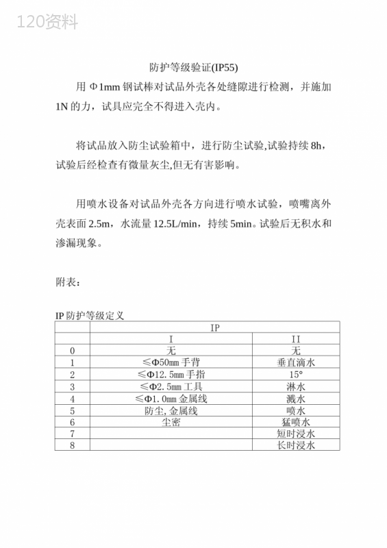 IP55防护等级的验证方法