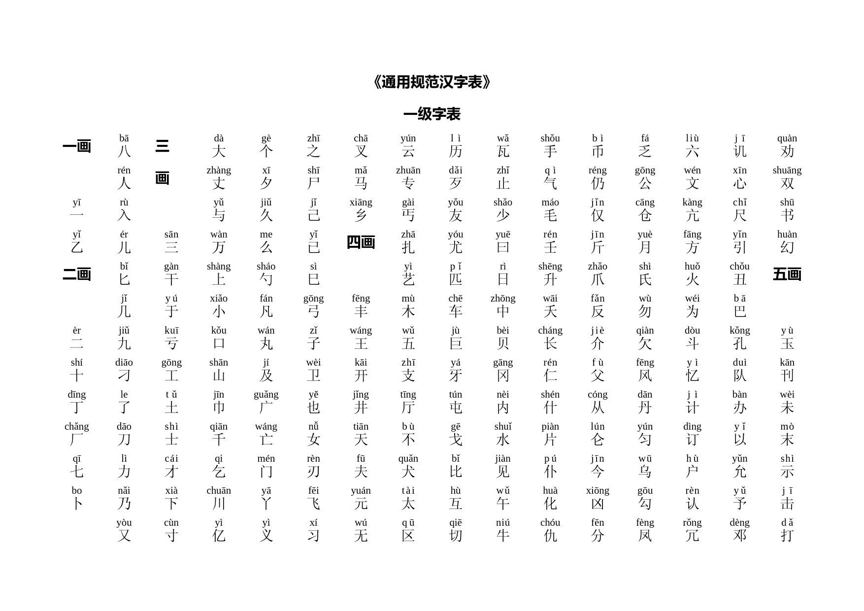 《通用规范汉字表》带拼音常用字