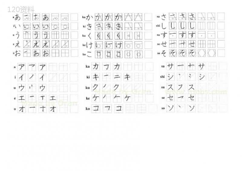 五十音图手写体临摹字帖(平假名-片假名上下对照)