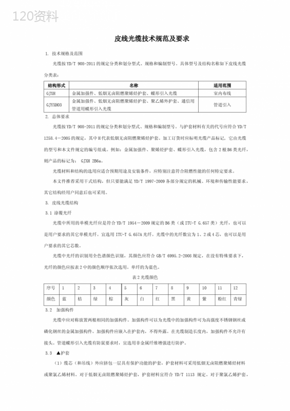 皮线光缆技术规范及要求