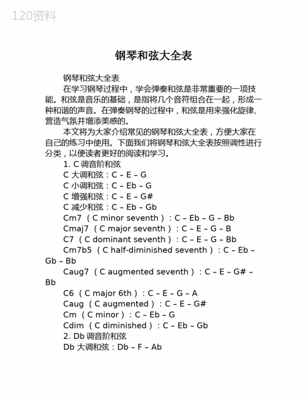 钢琴和弦大全表