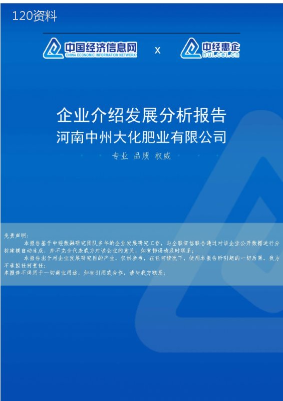 河南中州大化肥业有限公司介绍企业发展分析报告