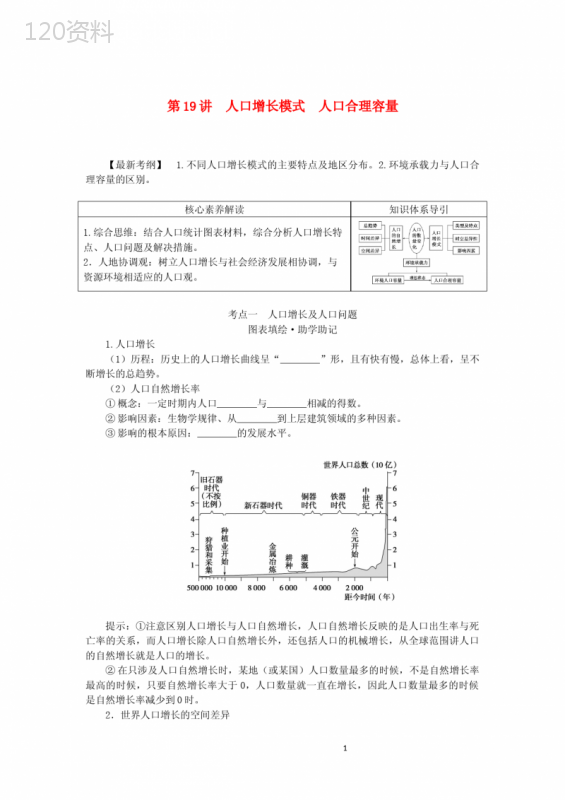 统考版2023版高三地理一轮复习第19讲人口增长模式人口合理容量讲义