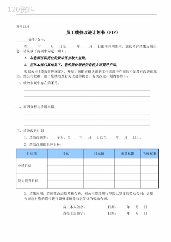 12.6《员工绩效改进计划书(PIP)》