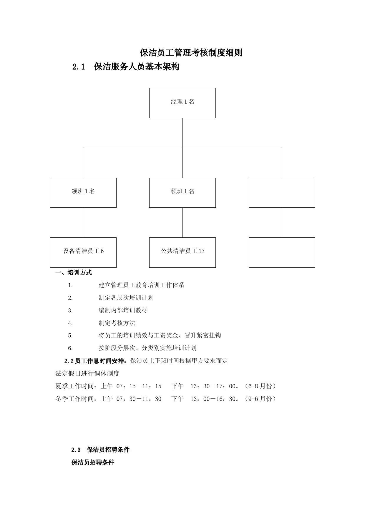 保洁员工管理考核制度细则