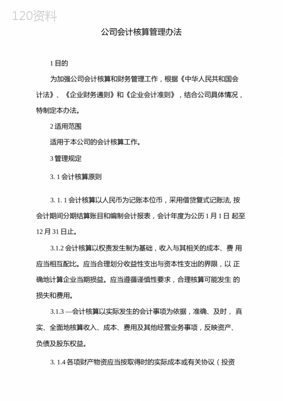 公司会计核算管理办法