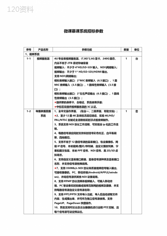 微课慕课系统招标参数