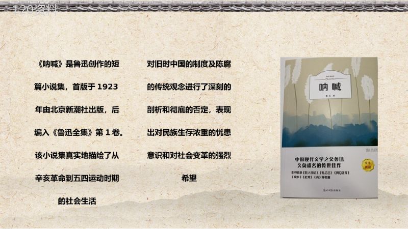 中国现代文学家鲁迅著名短片小说集《呐喊》作品简介知识点梳理分析课件PPT模板.pptx