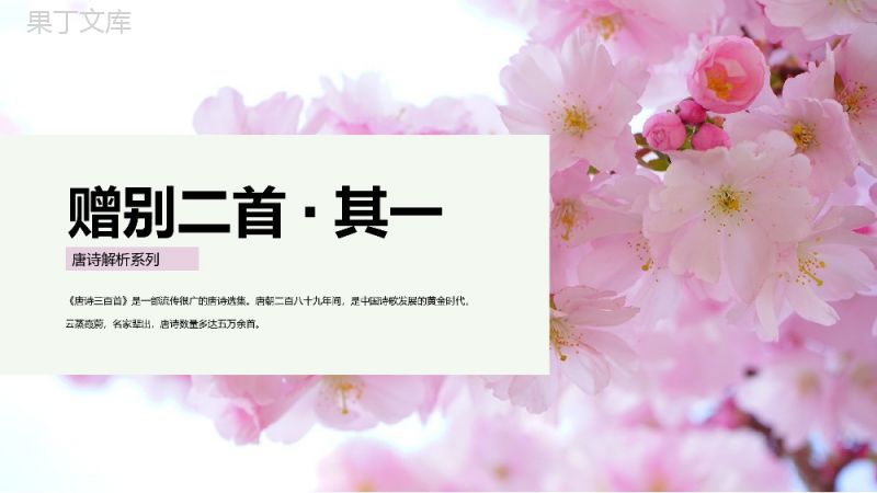 粉色小清新桃花背景《赠别二首·其一》诗词欣赏PPT课件.pptx