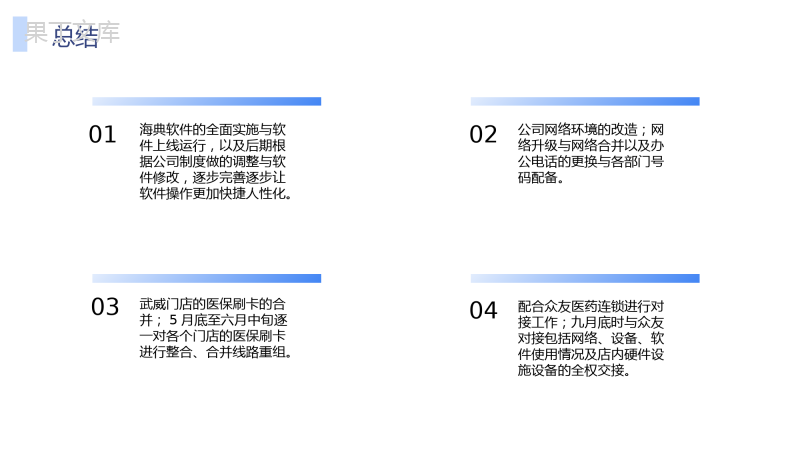 蓝色简约风格医药连锁企业信息部年度总结PPT模板