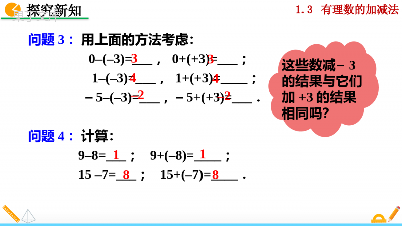 人教版七年级上册数学有理数的减法第一课时