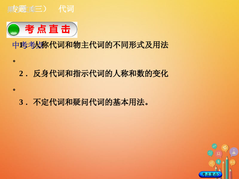 湖南省2018年中考英语总复习第二部分语法点击专题(三)代词课件人教新目标版