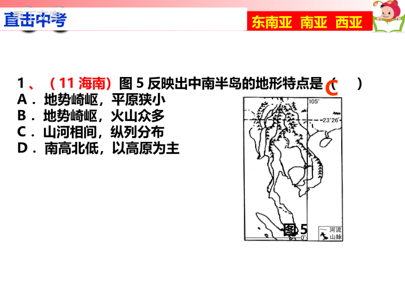 湘教版七年级上册东南亚、南亚、西亚复习课件