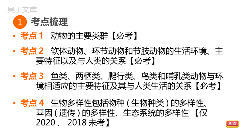 福建省生物中考复习：考点梳理篇第18课时动物多样性保护生物多样性和生物进化知识点梳理及练习