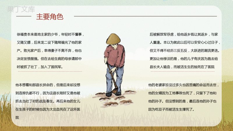 中学生必读文学作品余华《活着》读后感分享读书笔记整理交流PPT模板